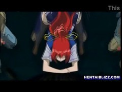 Rødhåret hentai schoolgirl bliver boret af tentakler monster